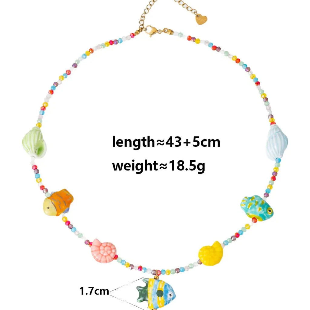 Ocean Series Conch Small Fish Shell Necklace Women Girls Handmade Beaded Choker