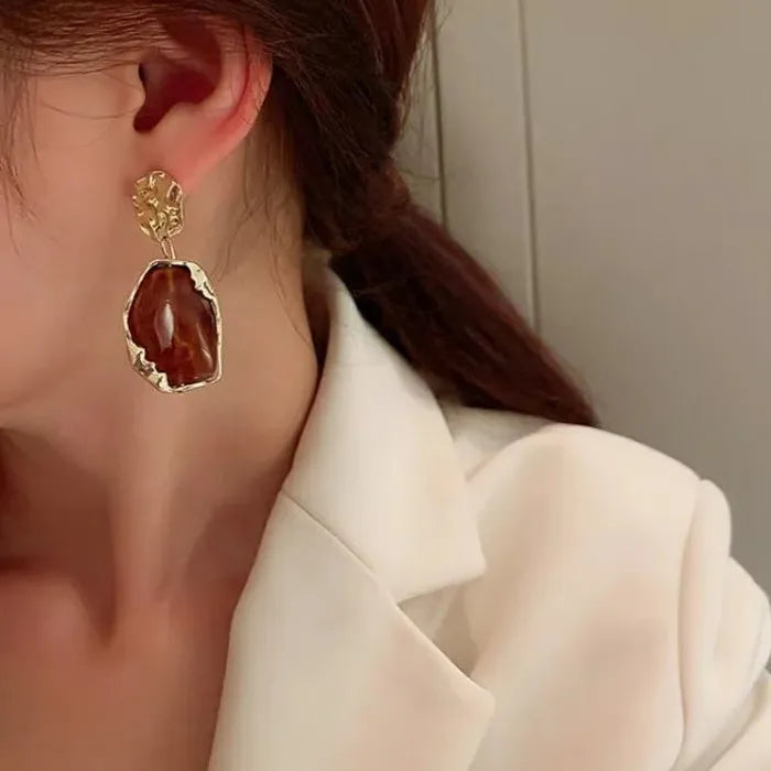 Korea 2026 Geometry Animal Zinc Alloy Resin Stud Earrings for Women Gift