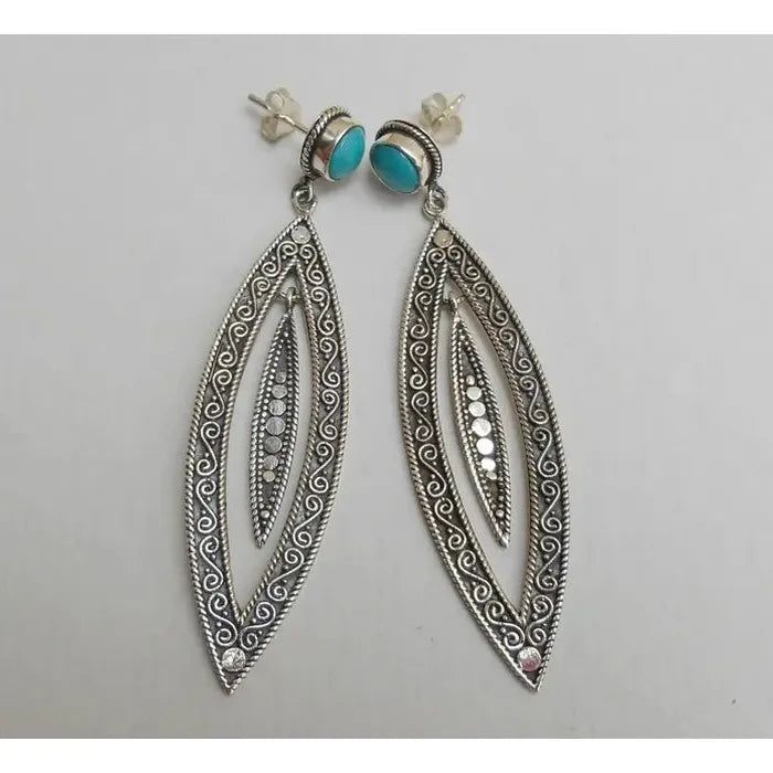 Bohemian Geometric Zinc Alloy Drop Earrings Striped Leaf Pendant for Women