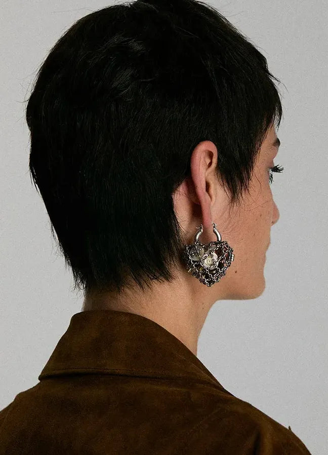 Vintage Copper Cut-out Heart Skeleton Drop Earrings for Women Party Gift