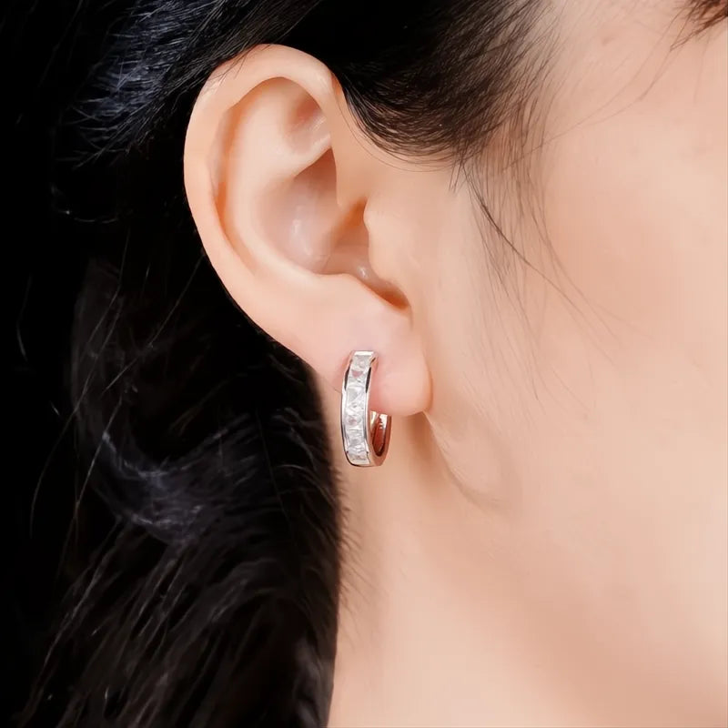 Hoop Earrings for Women Silver Color Cubic Zirconia Princess Ear Circle Fashion Jewelry