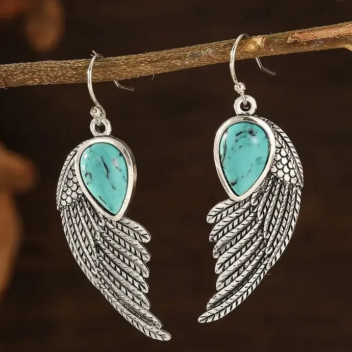 Bohemian Retro Geometric Turquoise Inlaid Drop Earrings for Women Zinc Alloy