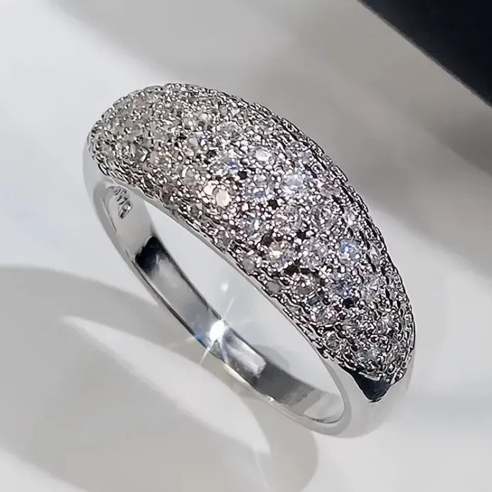 Geometric Women’s CZ Wedding Band Sparkling Luxury Party Ring