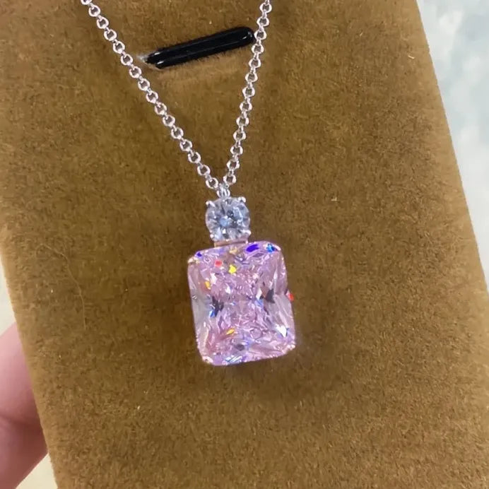 Pink Cubic Zirconia Geometric Pendant Necklace for Women Wedding Jewelry