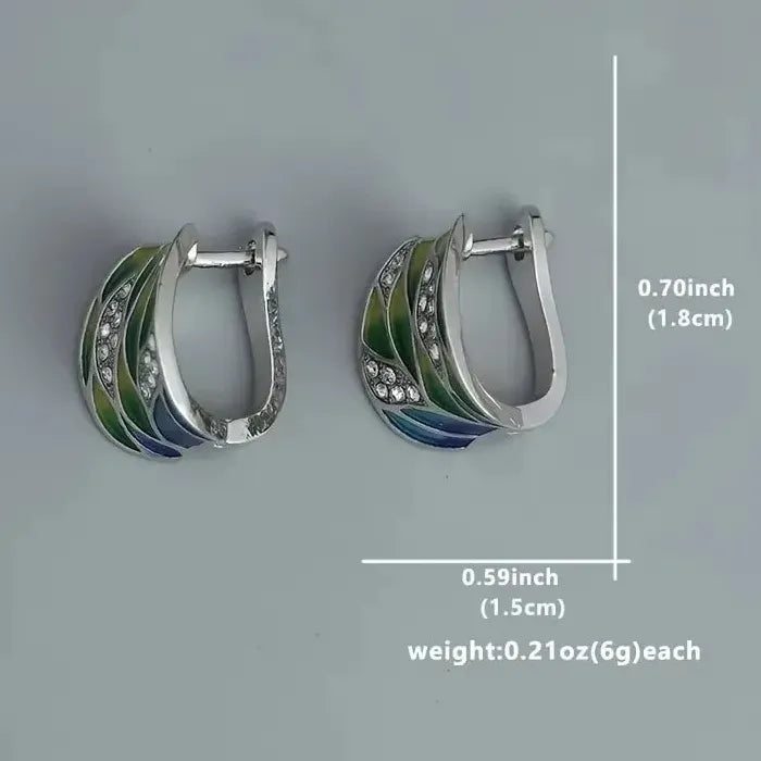 Elegant Leaf Print Drop Earrings with Zircon Silver Bohemian Jewelry for Women