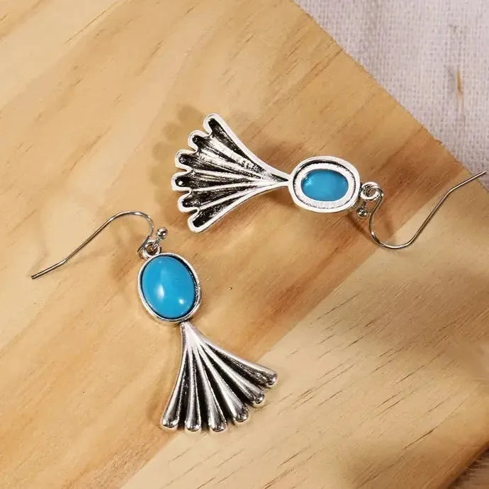 Bohemian Handmade Women's Earrings Natural Stone Drop Hook Artificial Sapphire Gift