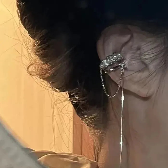 Long Tassel Clip Earrings for Women Girls Pearl Cubic Zirconia Fashion Jewelry