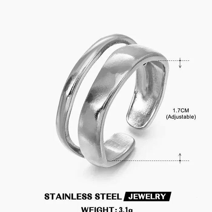 Stainless Steel Double-Deck Adjustable Punk Vintage Open Ring Women Jewelry