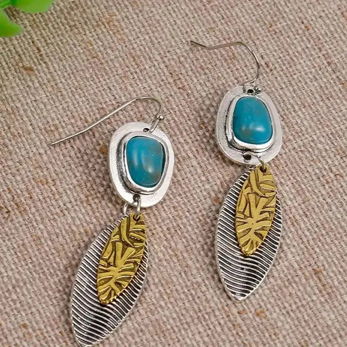 Vintage Bohemian Zinc Alloy Earrings Blue Stone Tassel Pendant Jewelry for Women