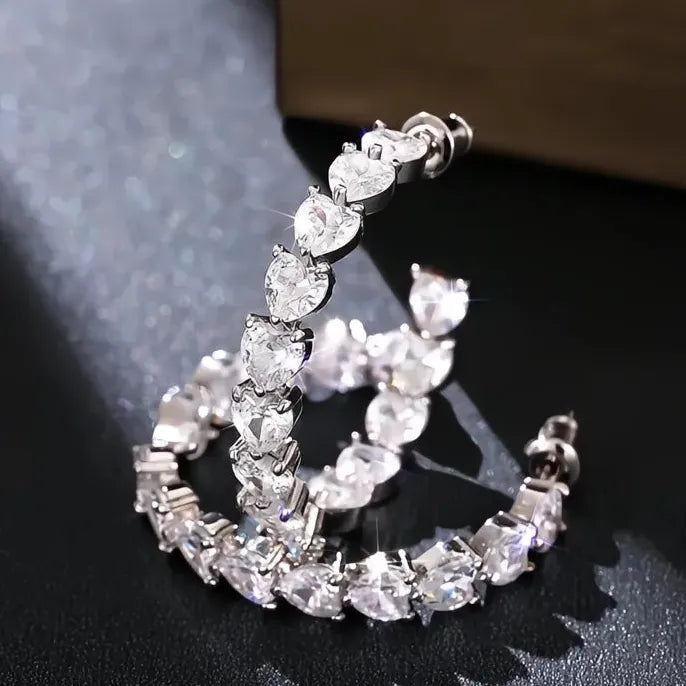 Noble Hoop Earrings with Heart Cubic Zirconia for Women, Fashion Party Jewelry