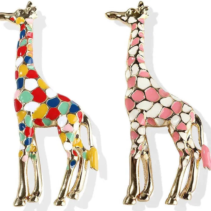 Gold Enamel Giraffe Brooch Animal Pin for Women Stylish Gift