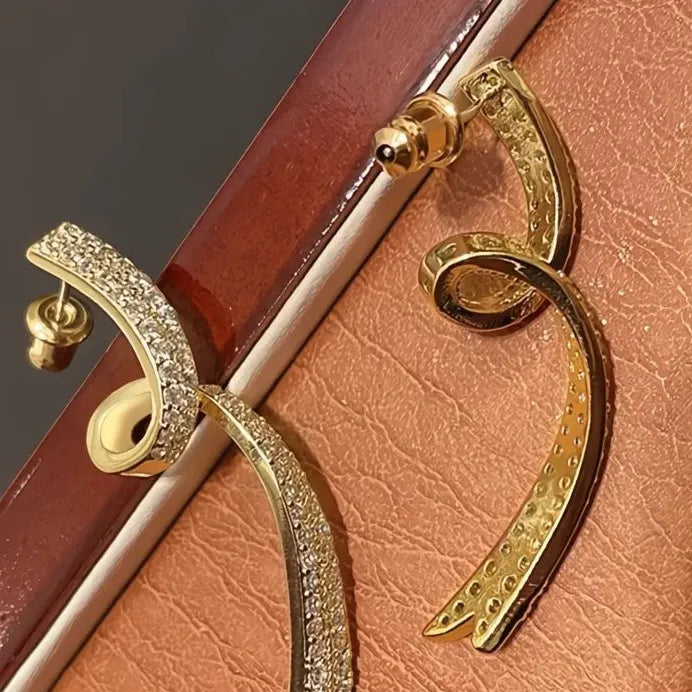 Luxury Gold Geometric Drop Earrings with Sparkling Cubic Zirconia Women