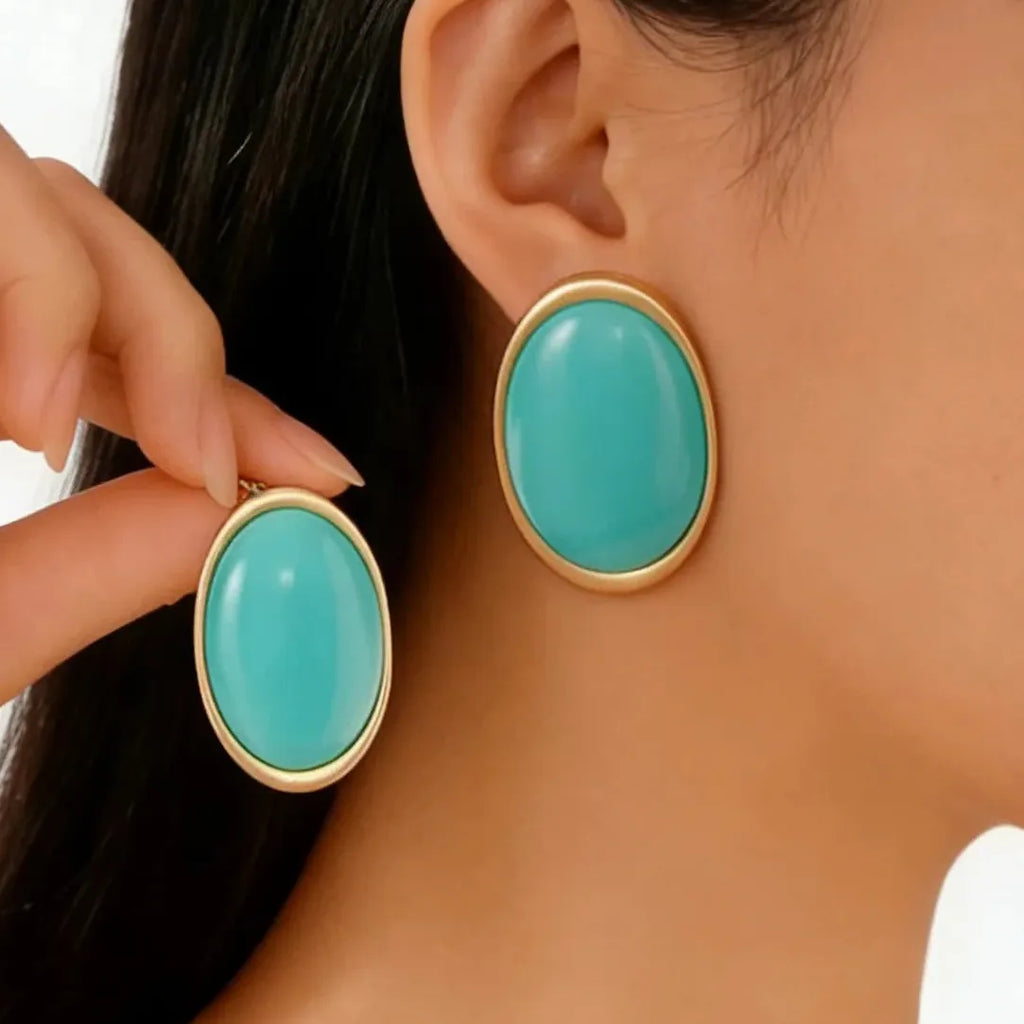 Red Acrylic Oval Geometric Stud Earrings for Women Fashion Jewelry