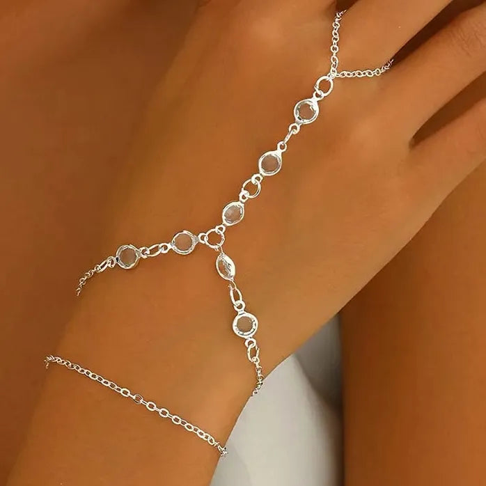 Multilayer Rhinestone Beaded Bracelet Ring for Women Party Jewelry Gifts