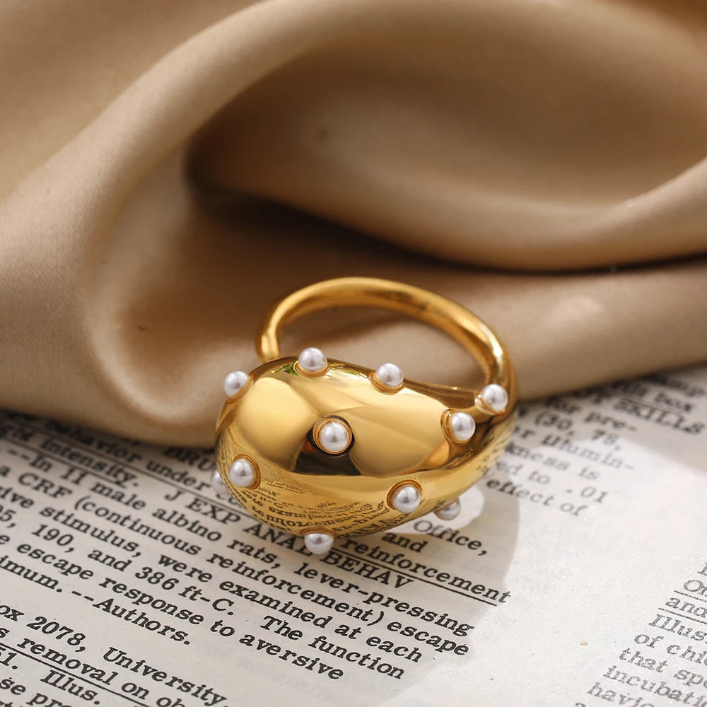 Waterdrop Multicolor Rhinestone Openable Ring Stainless Steel Pearl Vintage Jewelry