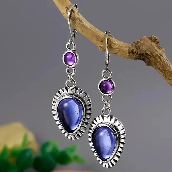 Retro Water Droplet Imitation Natural Stone Pendant Earrings for Women Wedding Party