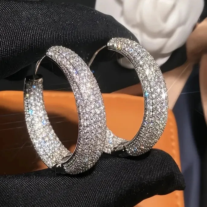 Fashion Shining Round Hoop Earrings for Women with Cubic Zirconia Party Jewelry Luxury Accessories