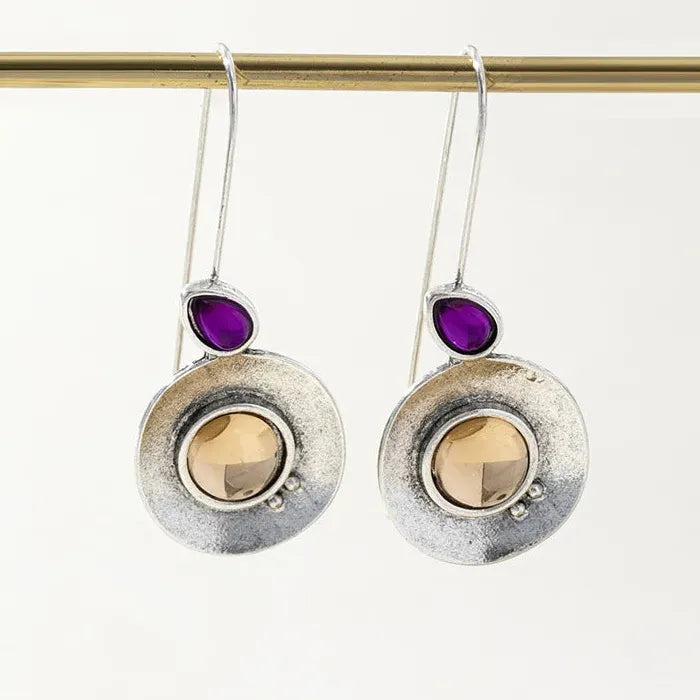 Vintage Zinc Alloy Leaf Drop Earrings Geometric Round Teardrop Zircon Gift
