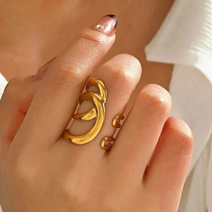 Wide Stainless Steel Geometric Ring for Women Gold Tone Jewelry Gift