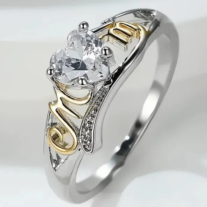 Two-Tone Cubic Zirconia Geometric Wedding Rings for Women Anniversary