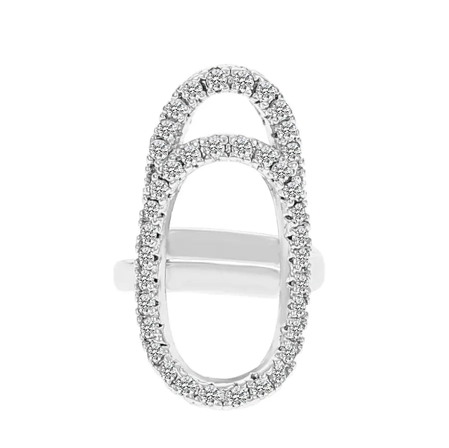 Adjustable Copper Inlaid Zircon Gold Plated Geometric Nail Ring for Women Party Jewelry