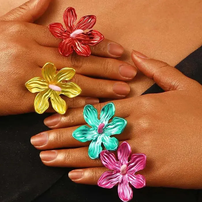 Adjustable Colorful Flower Geometric Ring for Women Stylish Fashion Jewelry