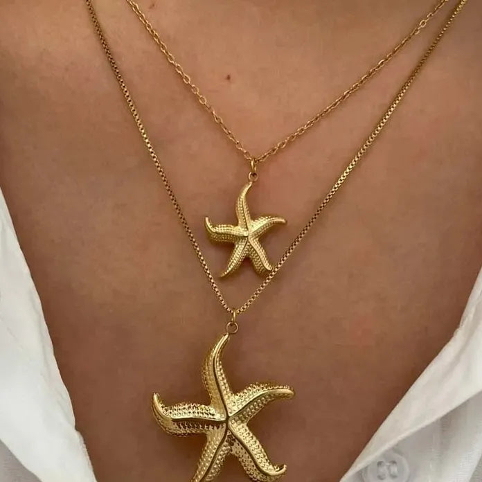 Stainless Steel Starfish Pendant Necklace for Women Gold Spiral Chain Jewelry