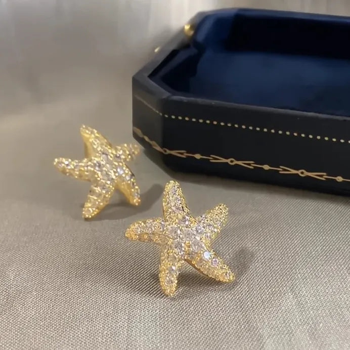Gold Star Cubic Zirconia Stud Earrings for Women Wedding & Party