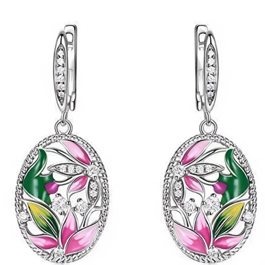Geometric Floral Cubic Zirconia Dangle Earrings for Women Wedding Gift