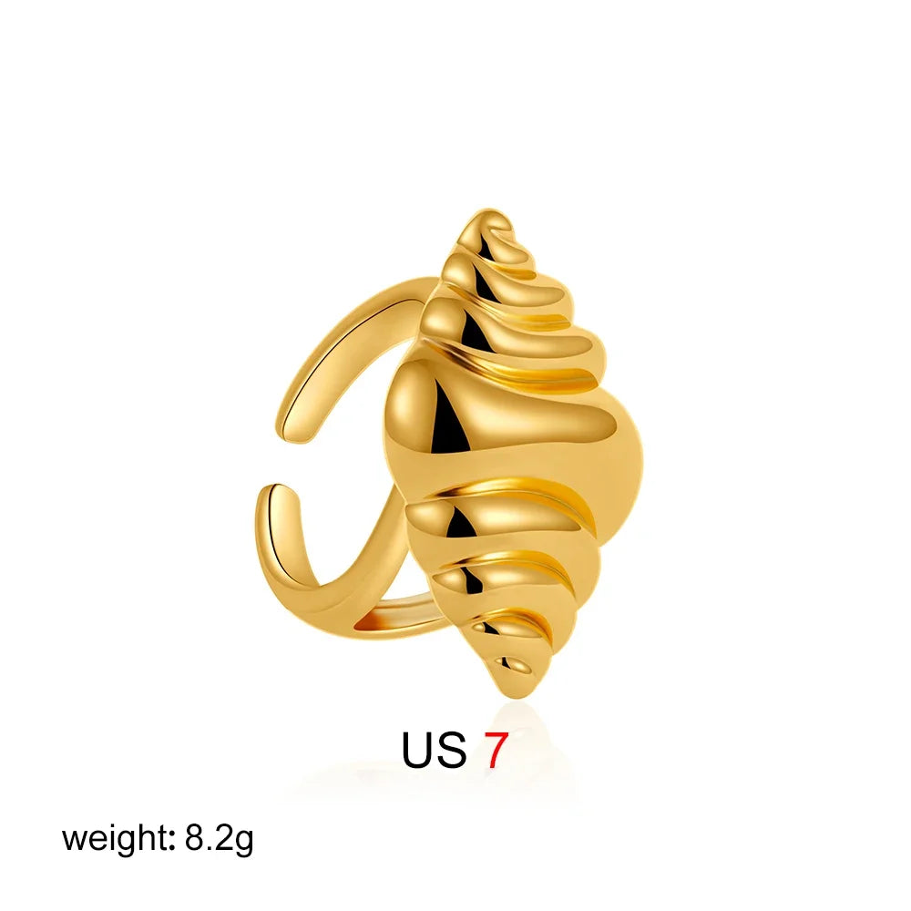 18K Gold Plated 316L Stainless Steel Seashell Scallop Chunky Ring Retro Jewelry