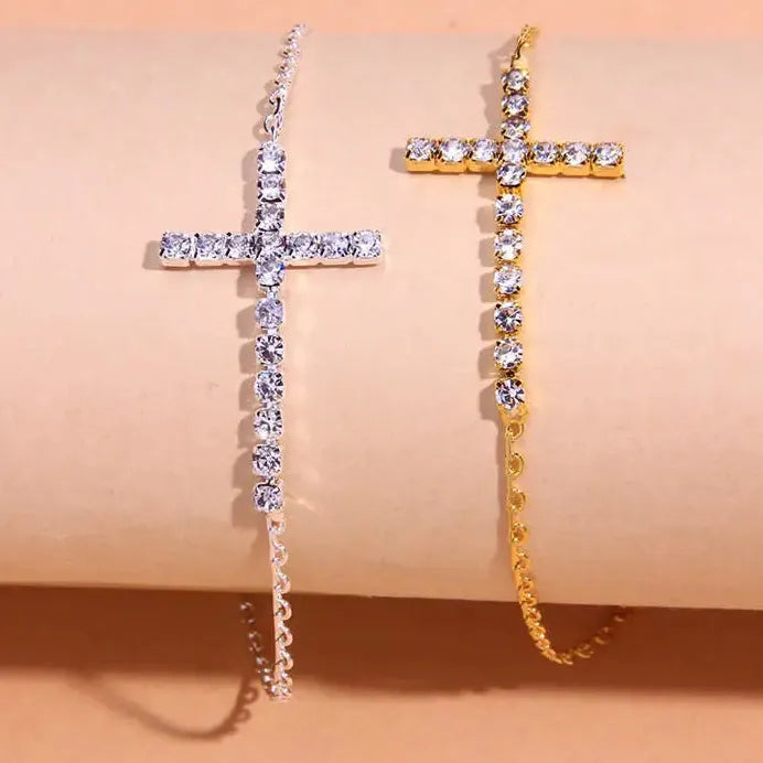 Rhinestone Cross Anklet for Women Zinc Alloy Fine Metal Ankle Chain Gift