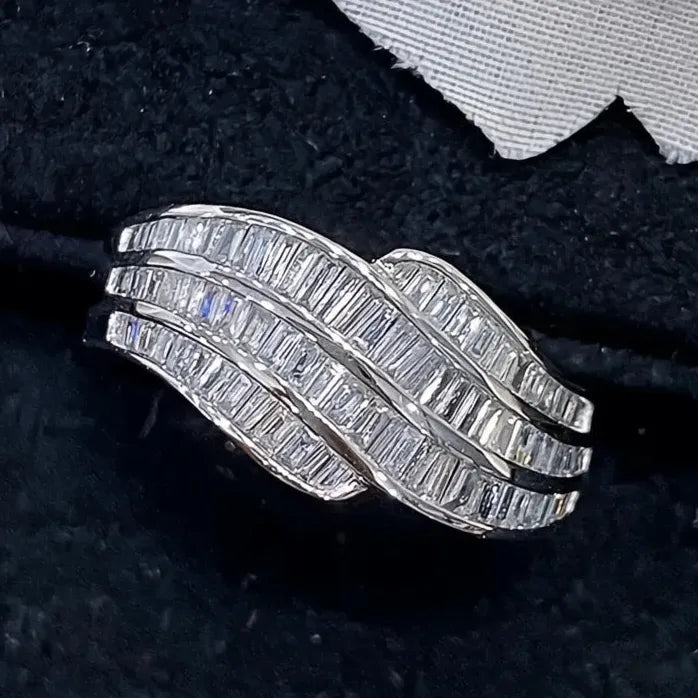 Geometric Gold Silver Wedding Band Ring for Women with Zirconia Jewelry