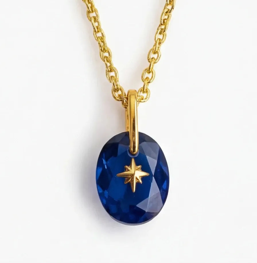 Multi-color Crystal Zircon Oval Pendant Necklace for Women Stainless Steel Jewelry