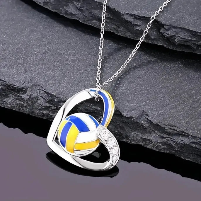 Volleyball Heart Pendant Necklace for Women with Cubic Zirconia Jewelry