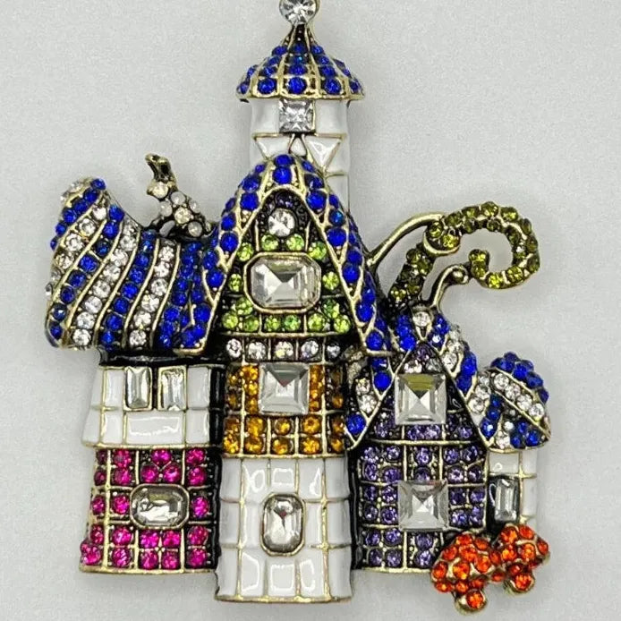 Vintage Geometric Fairy Tale Castle Brooch Retro Gift for Women