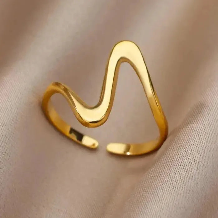 Gold Stainless Steel Irregular Geometric Chunky Wedding Band Ring for Women