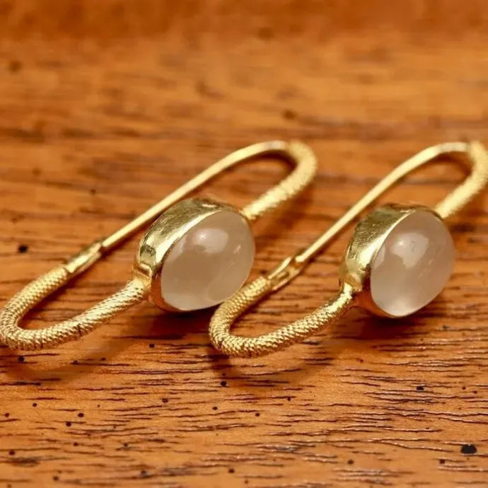 Retro Women's Turquoise Pearl Moonstone Gold Hoop Earrings Jewelry