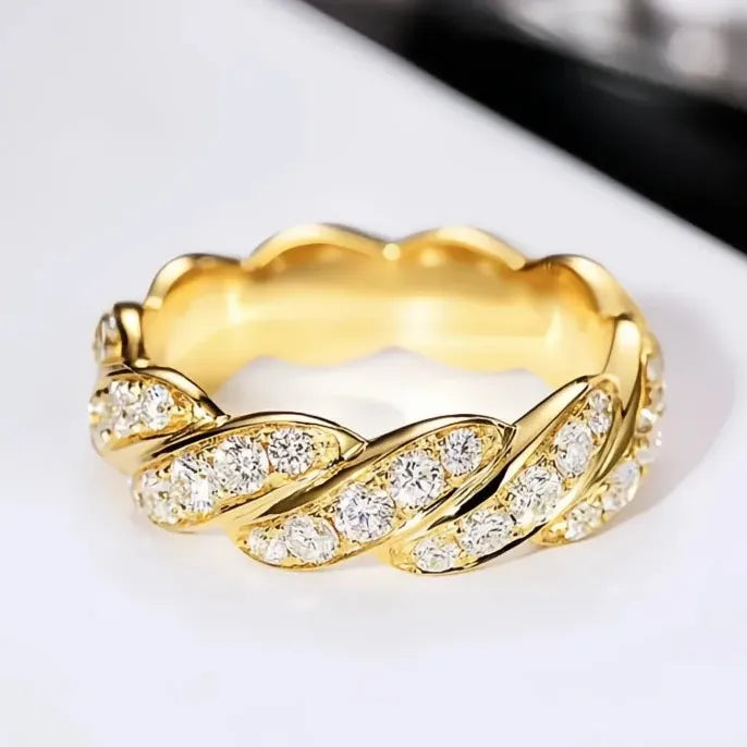Gold Cubic Zirconia Wedding Engagement Ring in Brass for Women