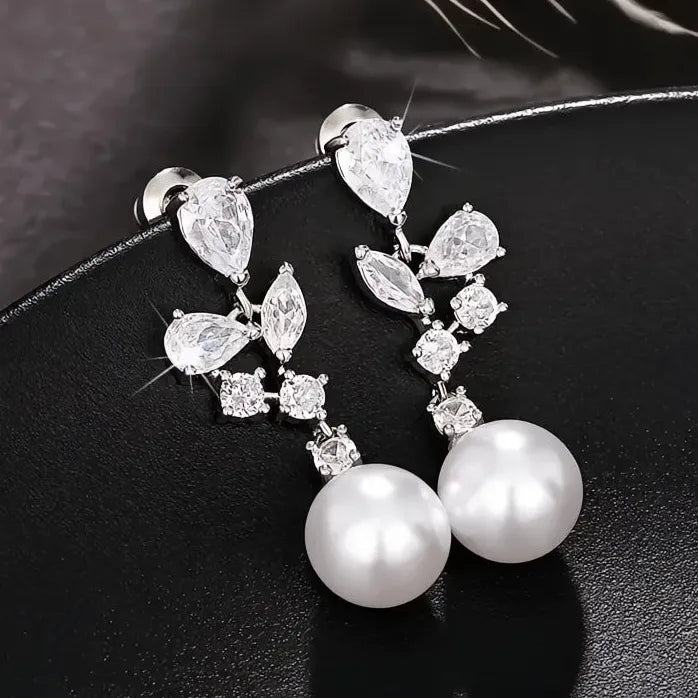 Elegant Drop Earrings with Simulated Pearls and Geometric Design for Women