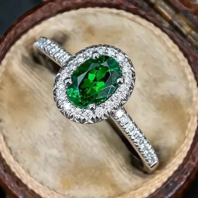 Elegant Silver Oval Green CZ Ring for Women Wedding Engagement Jewelry