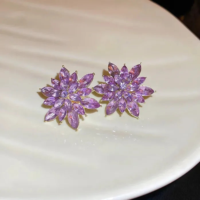 Luxury Crystal Flower Neo-Gothic Stud Earrings Stainless Steel Women Jewelry Gift