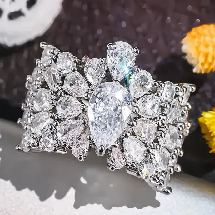 Women’s Geometric Cubic Zirconia Brass Cocktail Ring Wedding Engagement Jewelry Gift