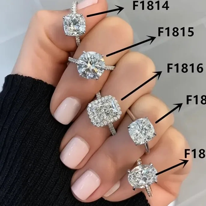 Geometric Cubic Zirconia Brass Silver Wedding Engagement Ring for Women