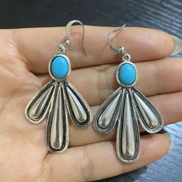 Silver Blue Stone Cactus Drop Earrings Women’s Simple Wedding Jewelry Zinc Alloy