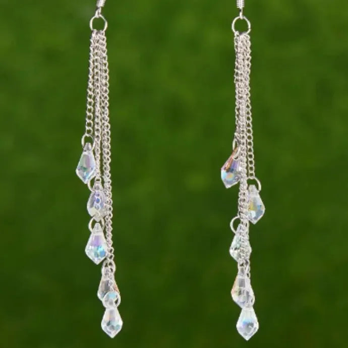 Crystal Water Drop Tassel Earrings for Women Copper Bridal Wedding Jewelry Gifts
