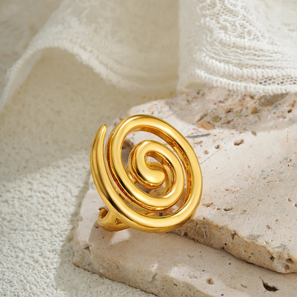18K Gold Plated 316L Stainless Steel Seashell Scallop Chunky Ring Retro Jewelry
