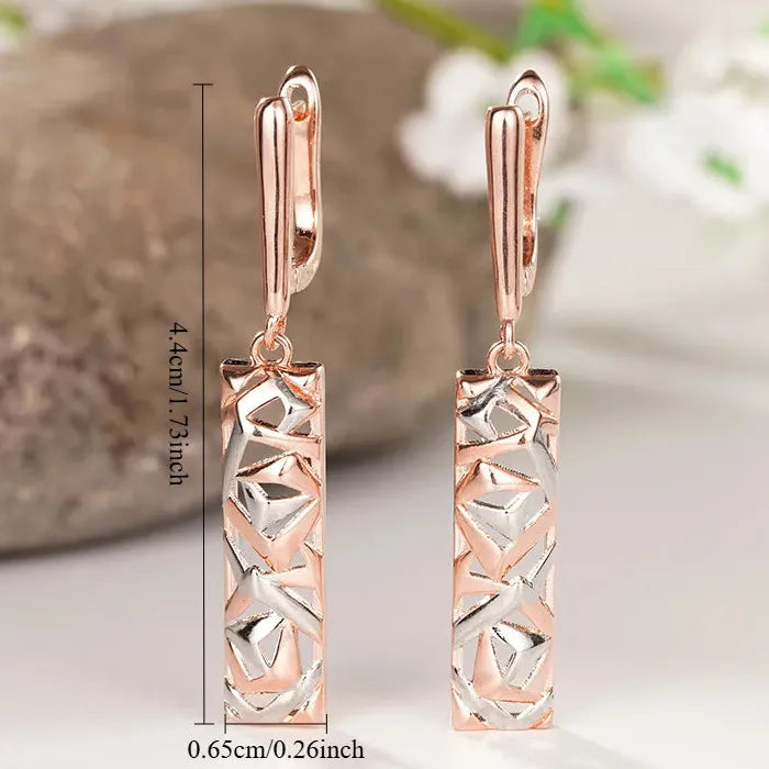 Minimalist Long Hollow Drop Earrings Rose Gold Silver Copper Wedding Gift