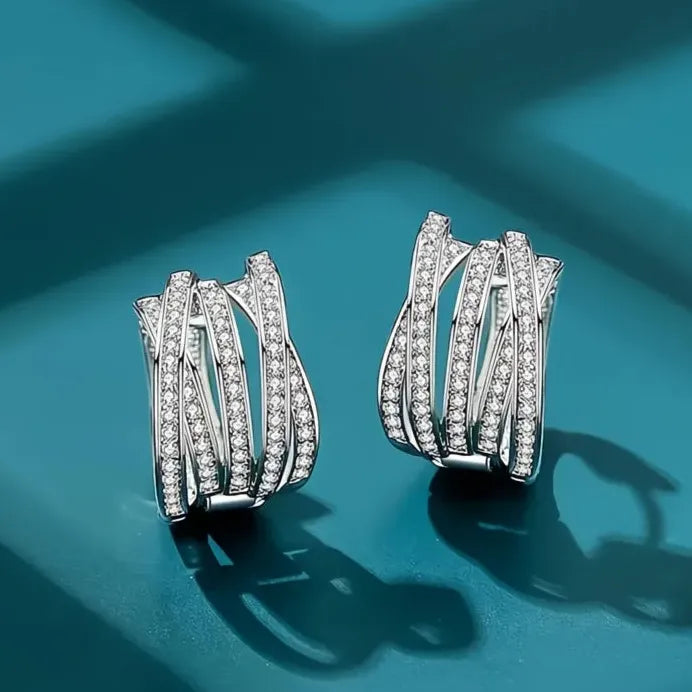 Geometric Multi-layer Hoop Earrings with Sparkling Cubic Zirconia for Women