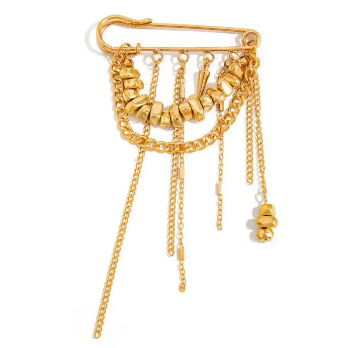 Geometric Zinc Alloy Brooch Tassel Beaded Trouser Fastener for Women Men