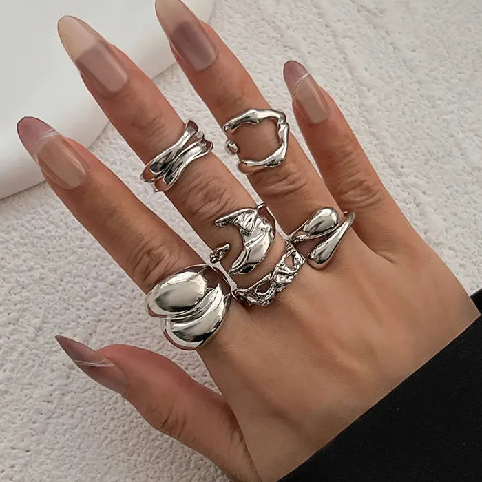 Irregular Gold Layered Metal Lava Rings Set for Women Party Jewelry Gift